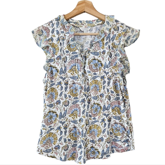 Lucky Brand Floral Filigree Bohemian Flutter Sleece Blouse Top - Picture 1 of 6